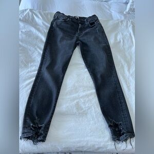 Agolde Washed Black Distressed Sophie Mid Rise Skinny Crop Jeans Size 29.